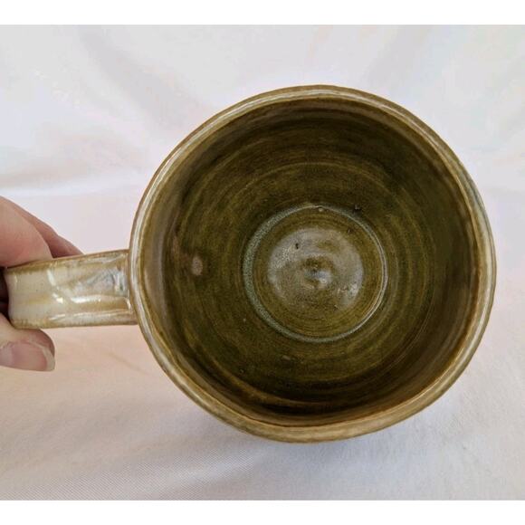 Handmade Studio Art Green Glazed Pottery Mug Signed - Picture 5 of 8